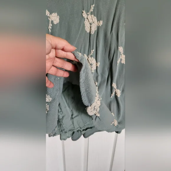 Free People Small Emmas Embroidery Sage Green Cocktail Dress Mini Long Sleeve - Picture 5 of 12